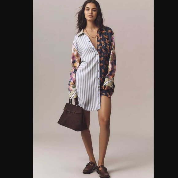 New S Anthropologie The Soren mixed-print mini shirt dress by Maeve - Picture 1 of 11